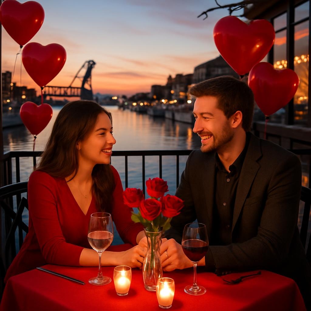 Couple at a waterfront restaurant in Ballard