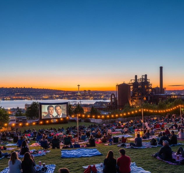 Outdoor movie at Gas Works Park in August