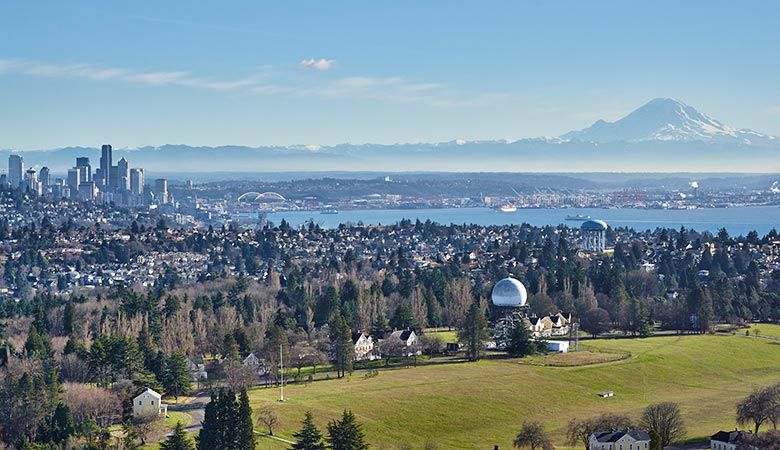 Picnic view from Discovery Park cliffs overlooking Puget Sound - seattle picnic areas
