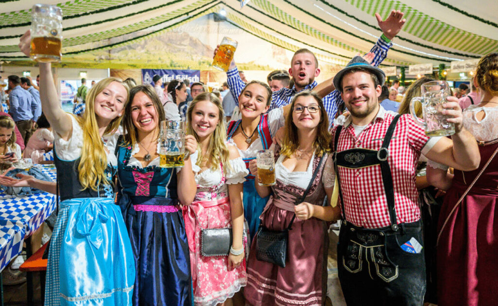 Festivalgoers enjoying authentic German beer at Oktoberfest Northwest Puyallup 2025.